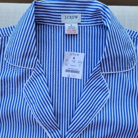 New! J.Crew Small S Blue Striped Cotton Shorts Top Pajama PJ set NWT - Picture 2 of 11